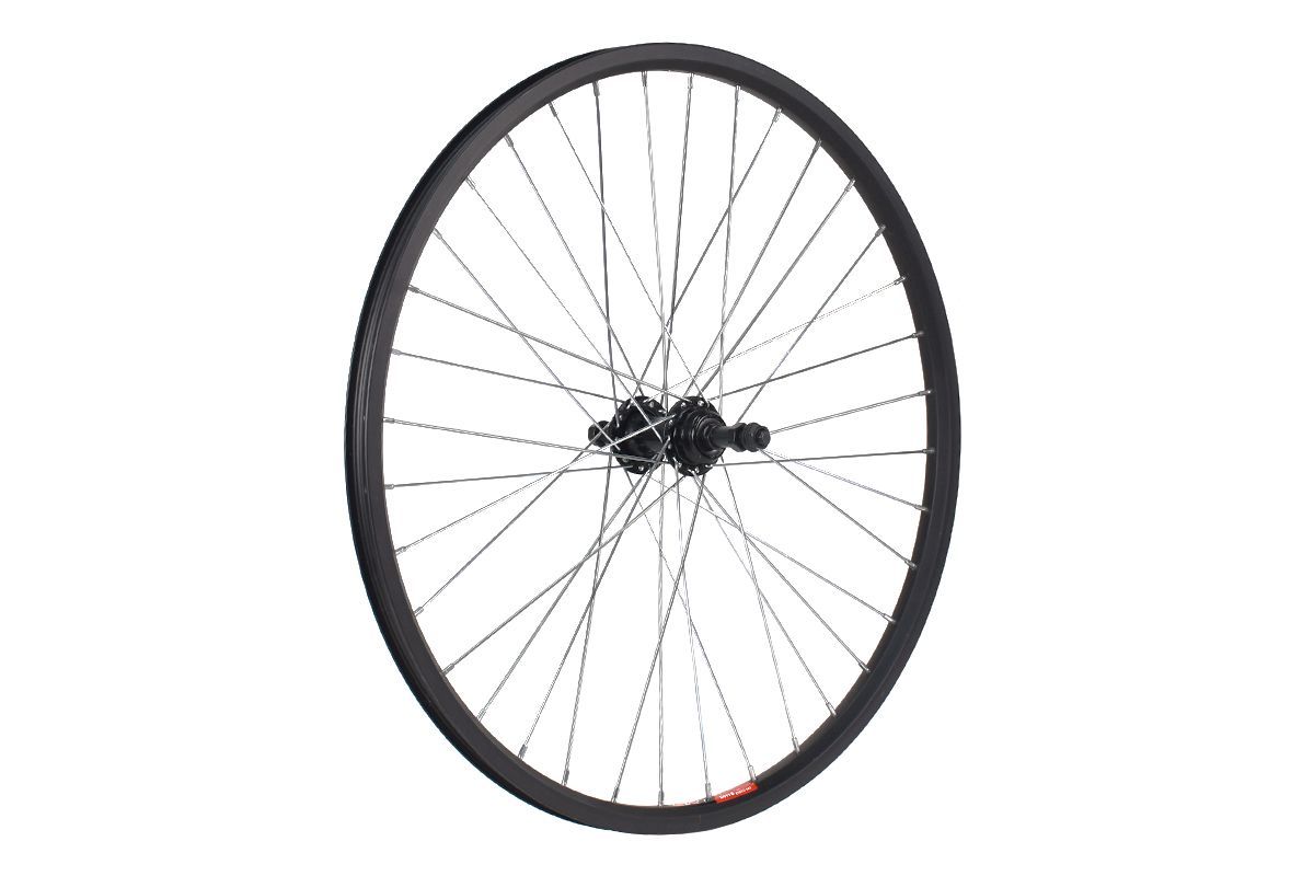 Колесо 24" MTB, заднее, двойной обод DH18, алюминиевый сплав, черная втулка под резьбовой диск, FR-09R DISC 36H на гайках , под диск 36 спиц